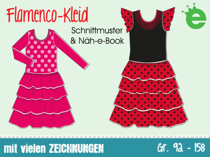 Flamencokleid Schnitt und Nähanleitung für Mädchen. Rüschenkleid, prinzessin